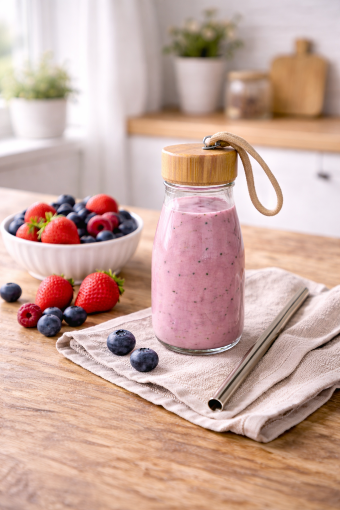 Hausgemachter Kefir-Smoothie im Glas – gesunder Milchkefir aus eigener Herstellung