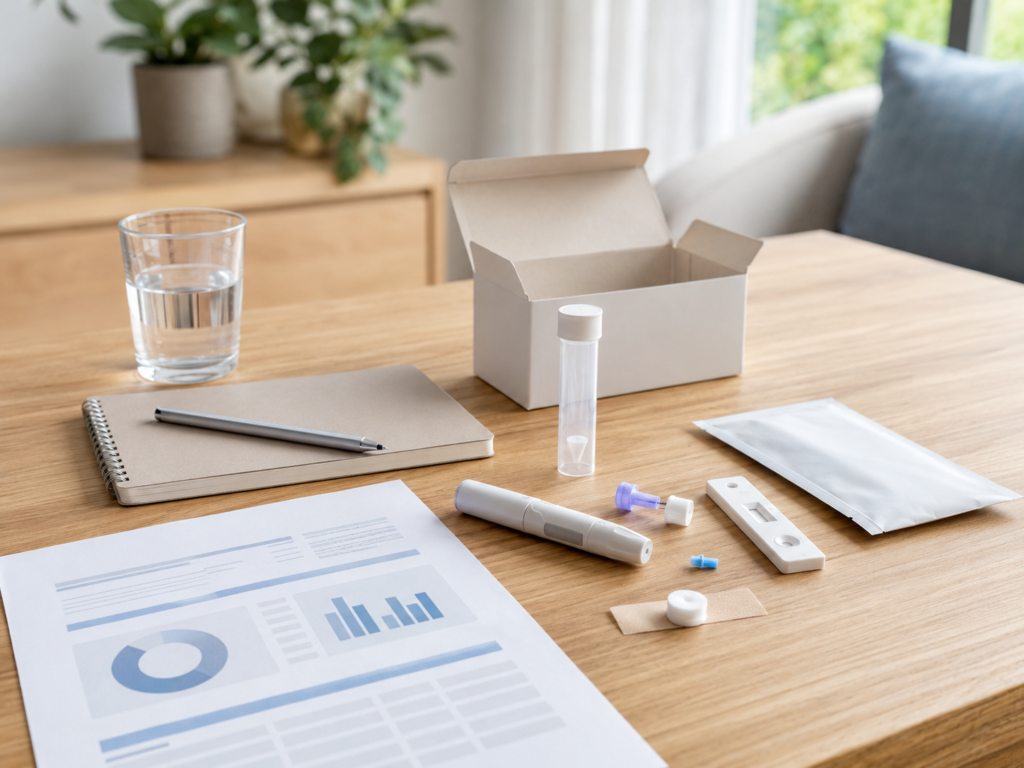 Labortests im Vergleich mit Laborunterlagen und verschiedenen Gesundheitstests